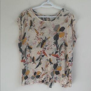Rachel Zoe Multicolor Floral 100% Linen Short Sleeve Top